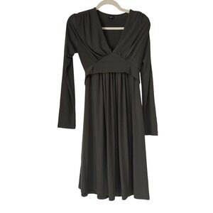 Olian Empire Waist Dress Women XS Olive Green Like New Long Sleeve V-Neck Jersey